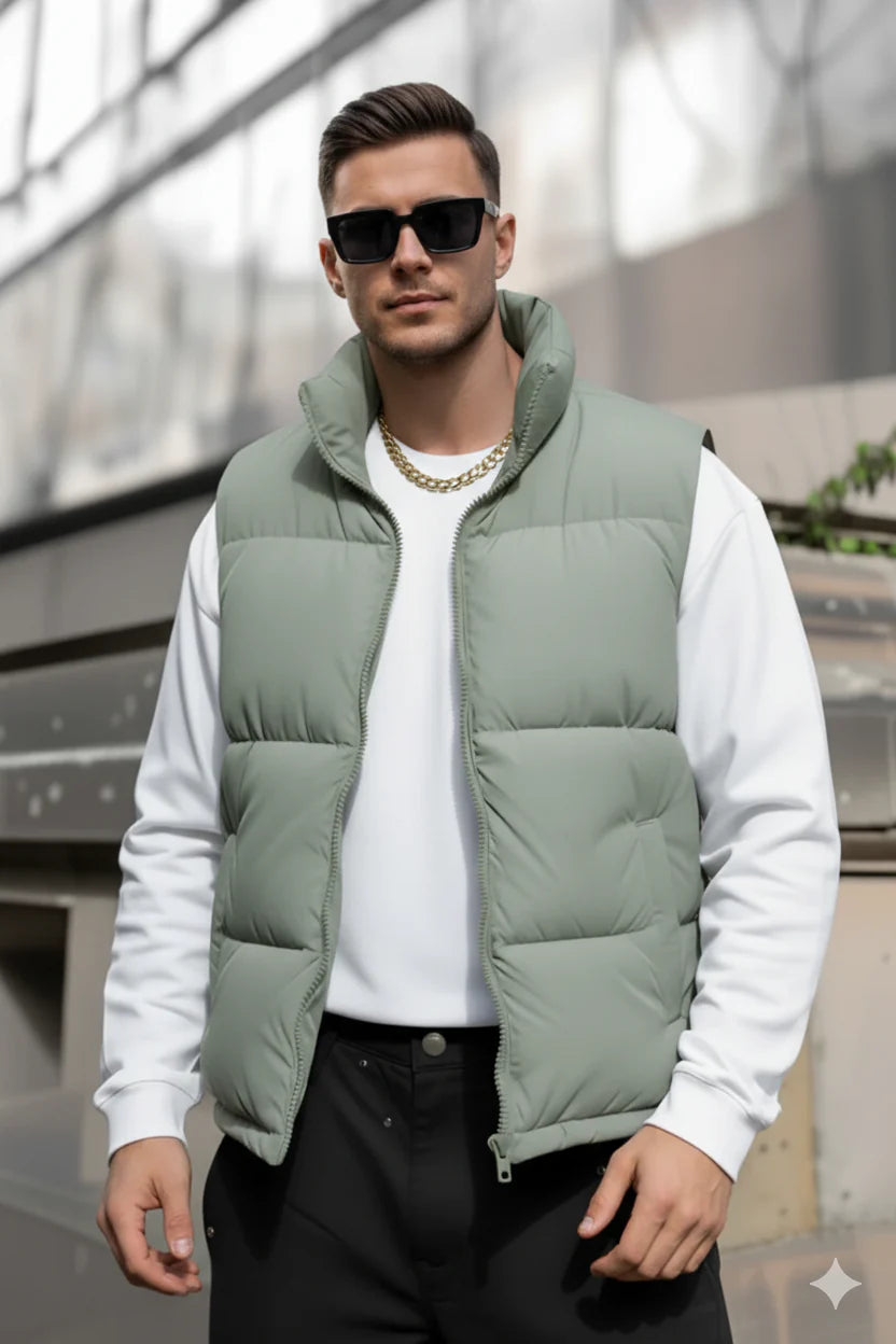 Z-A-R-A Puffer Jacket (Half Sleeves) - Green